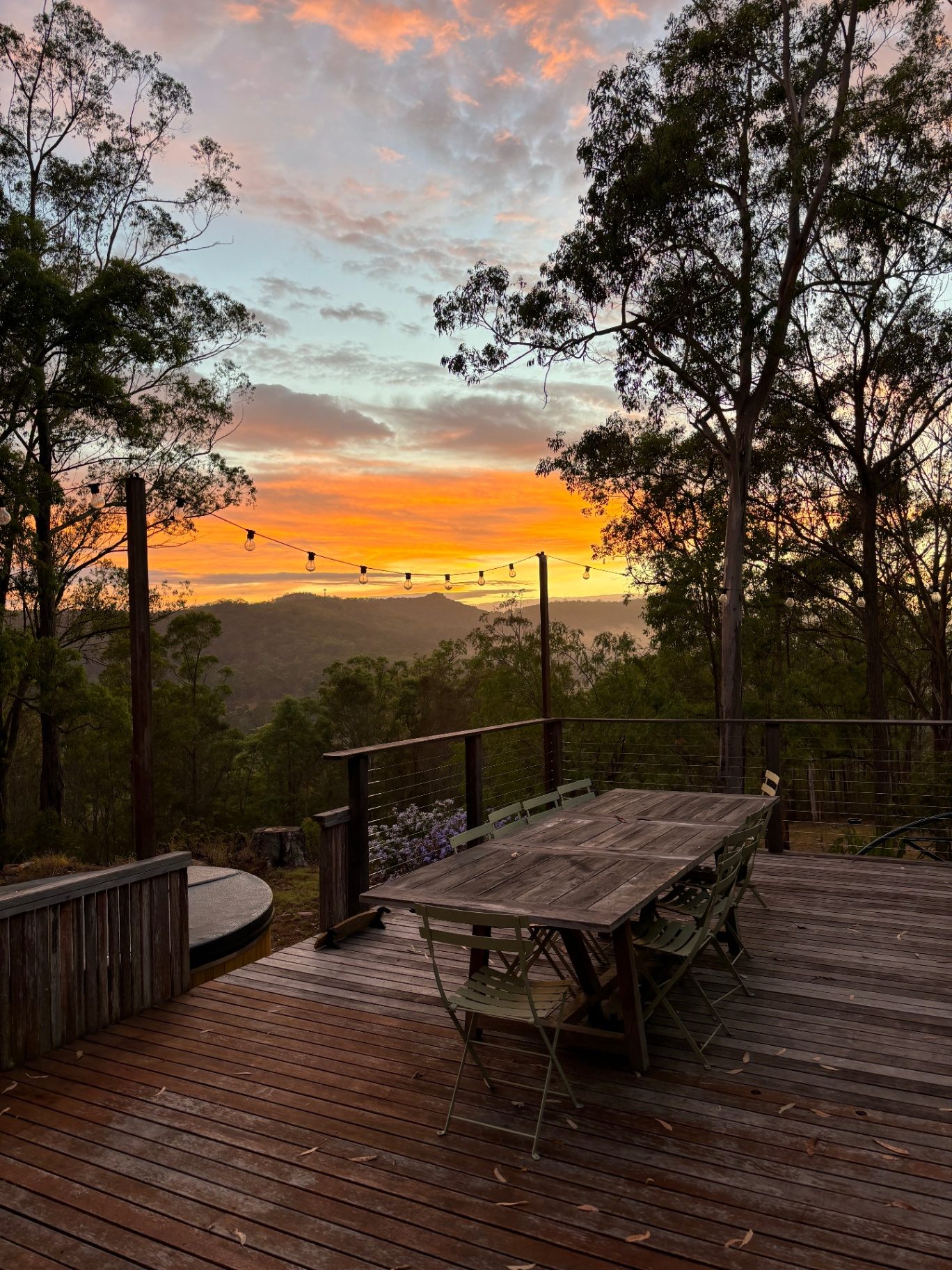 Sunset over the valley from the farm deck
